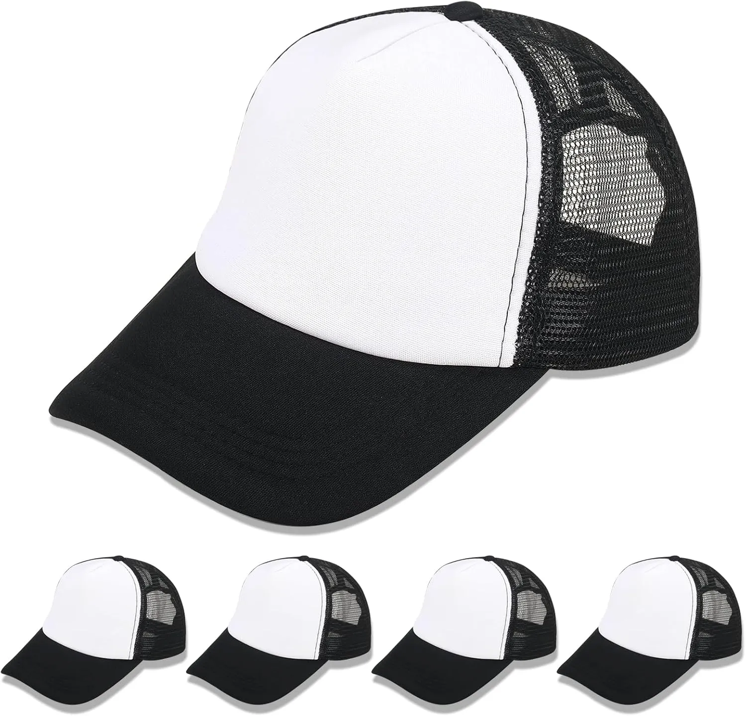 5 Pack Sublimation Blank Baseball Cap Adjustable Hat Polyester Mesh Trucker Hats for Men and Women