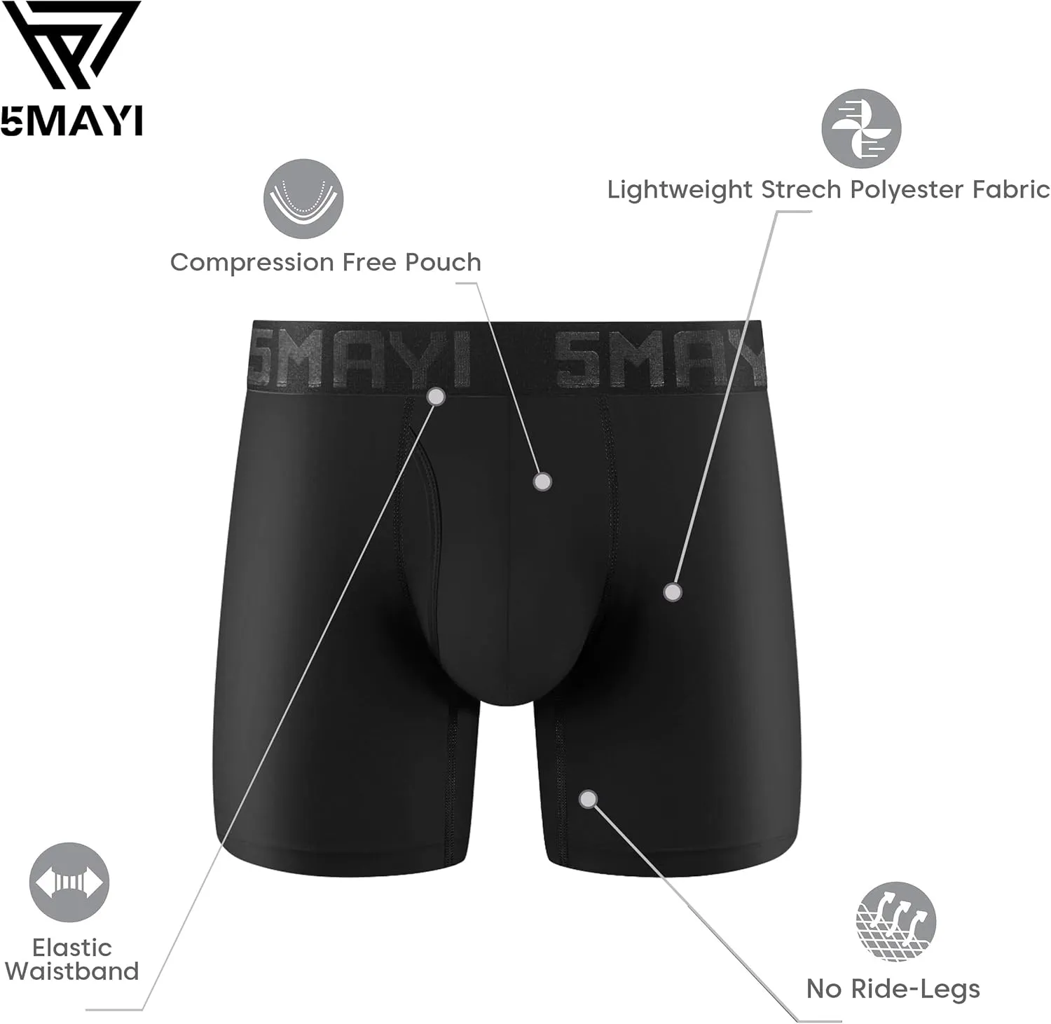 5Mayi Men's Boxer Briefs Fly Front with Pouch Athletic Mens Underwear Performance Boxer Briefs for Men Pack