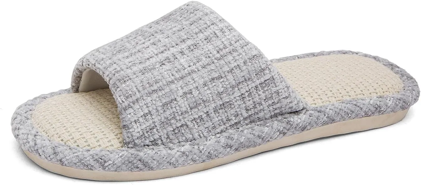 AiJiaTu House Slippers Indoor Cotton Flax Slippers, Women's and Men's Casual Soft Non-slip Open Toed Mute Slippers Grey EU 40/41