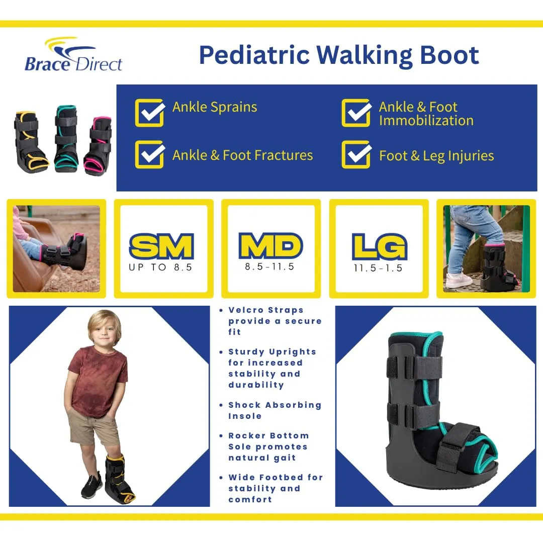 Brace Direct Childrens Pediatric Walker Fracture Boot for Kids Broken Toe or Foot, Left or Right, Lightweight Padded Support Cam Boot for Foot Injury