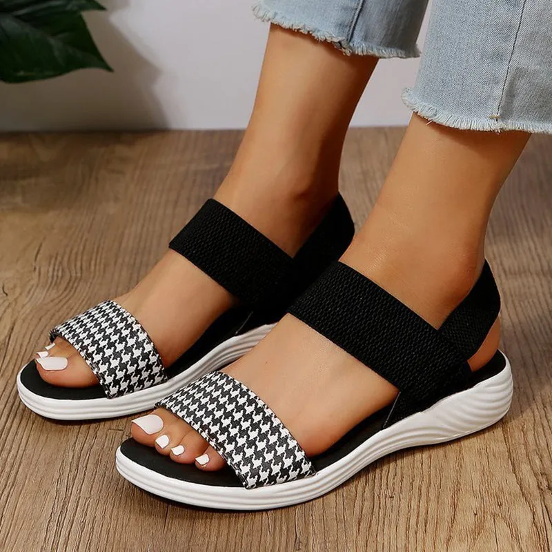 Comfortable flat sandals peep toe slingback elastic strap slip on sandals