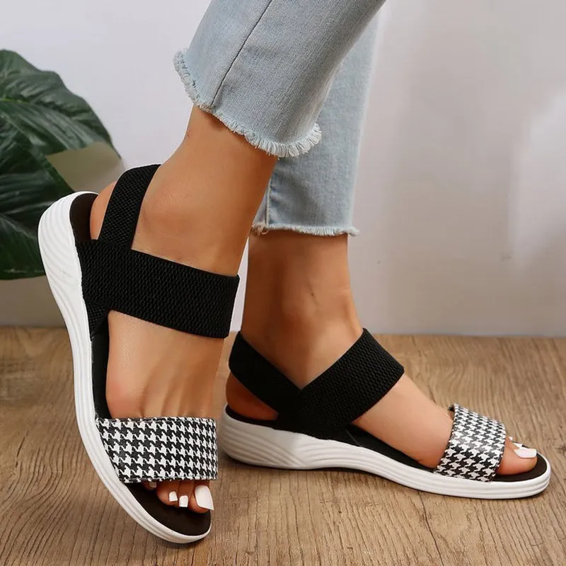 Comfortable flat sandals peep toe slingback elastic strap slip on sandals