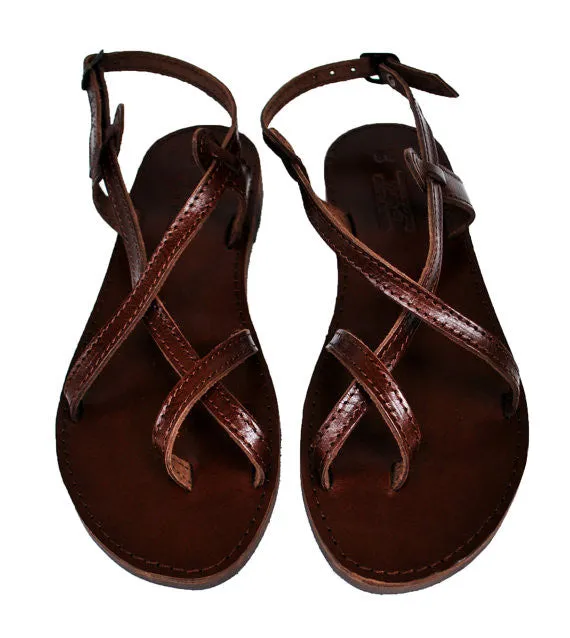 Dark brown sole double strap Maria sandals