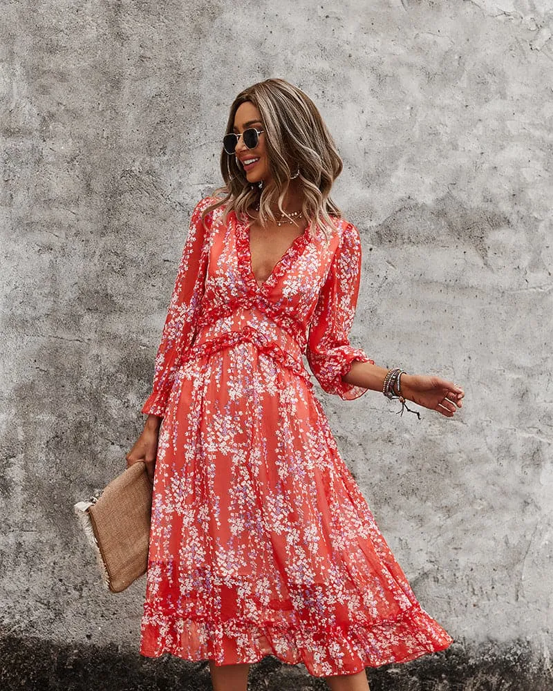 DressBetty -  Spring And Summer  Popular V-neck Simple Printed Dress