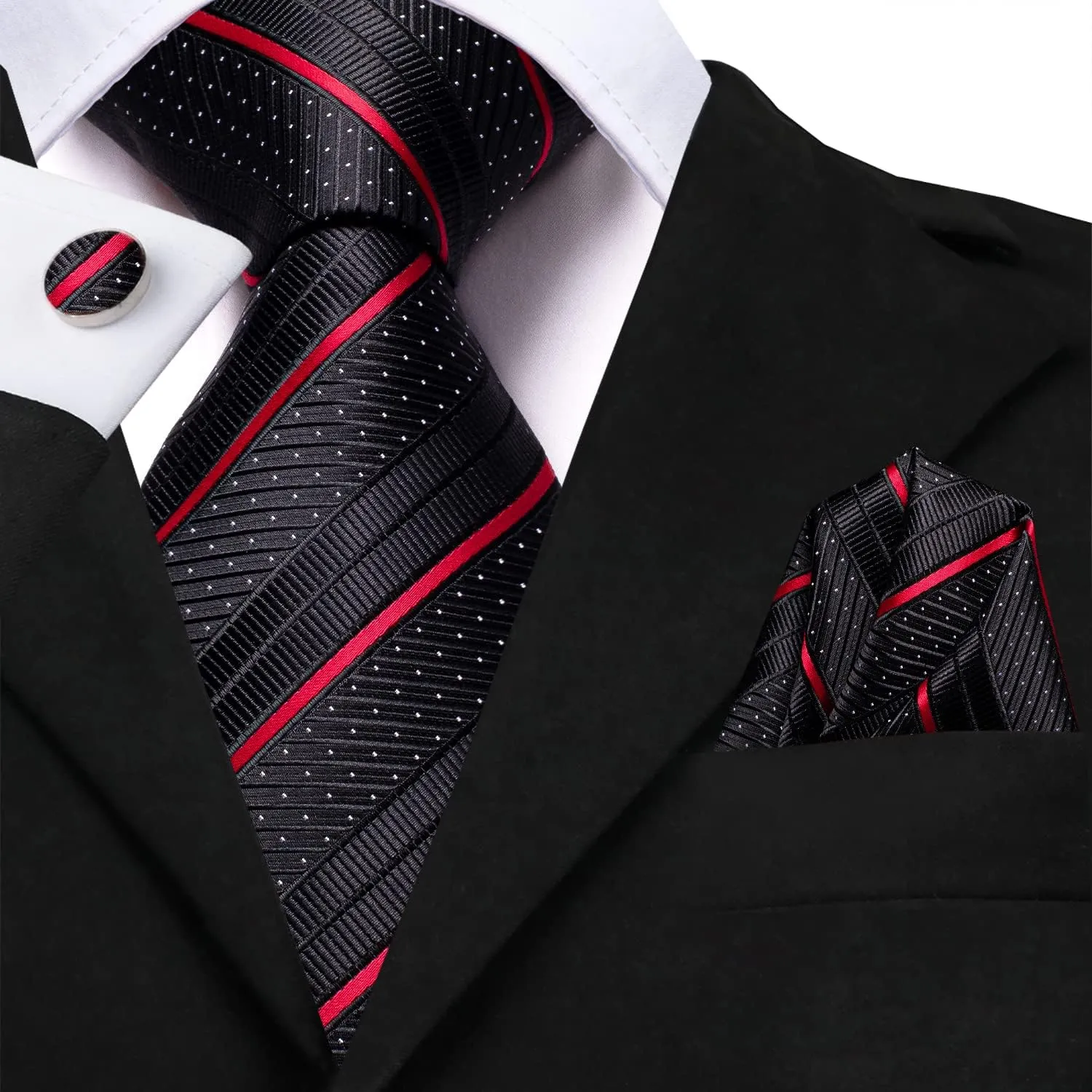Dubulle Mens Paisley Striped Tie and Handkerchief Cufflinks Tie Set for Men Wedding Business Formal