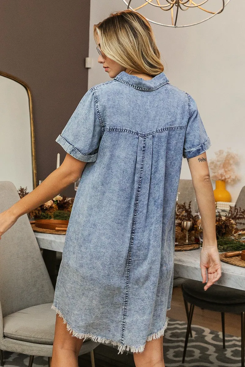 Frayed Hem Vintage Denim Dress