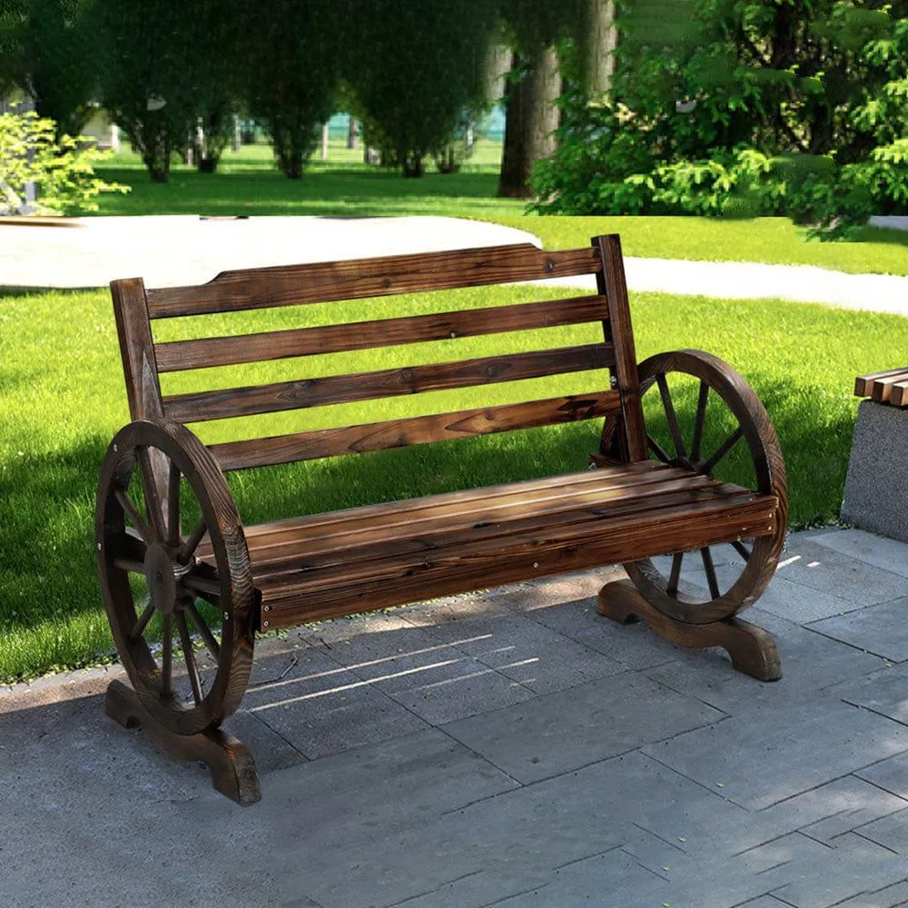 Gardeon Wooden Wagon Wheel Bench - Brown