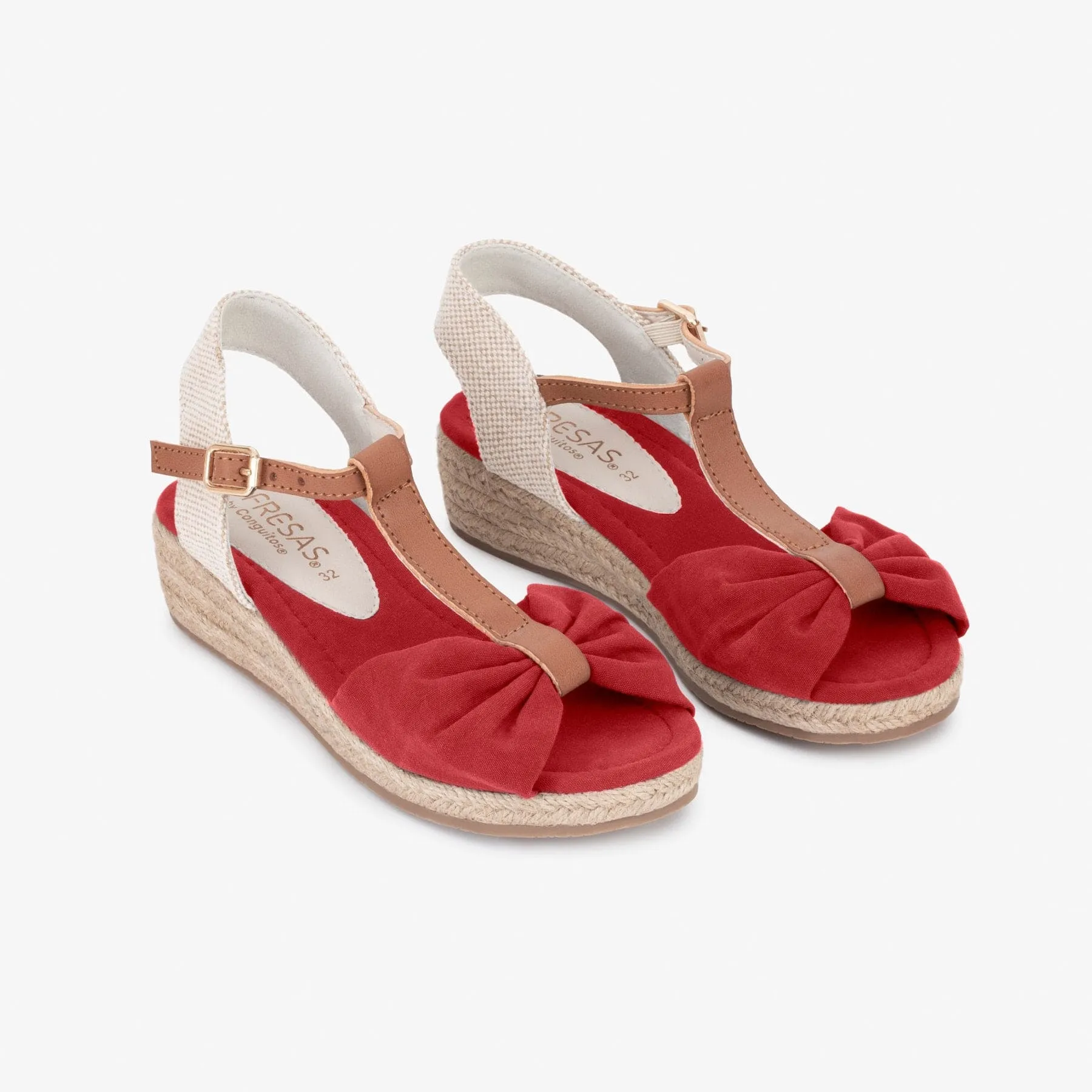 Girl's Red Canvas Wedge Sandals
