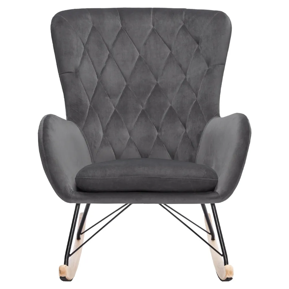 Line Pattern Rocking Chair Grey Living Room Armchair with Side Pockets