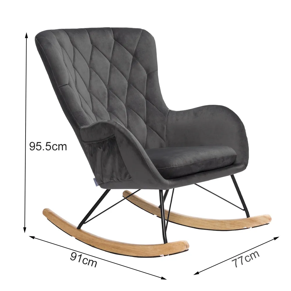 Line Pattern Rocking Chair Grey Living Room Armchair with Side Pockets