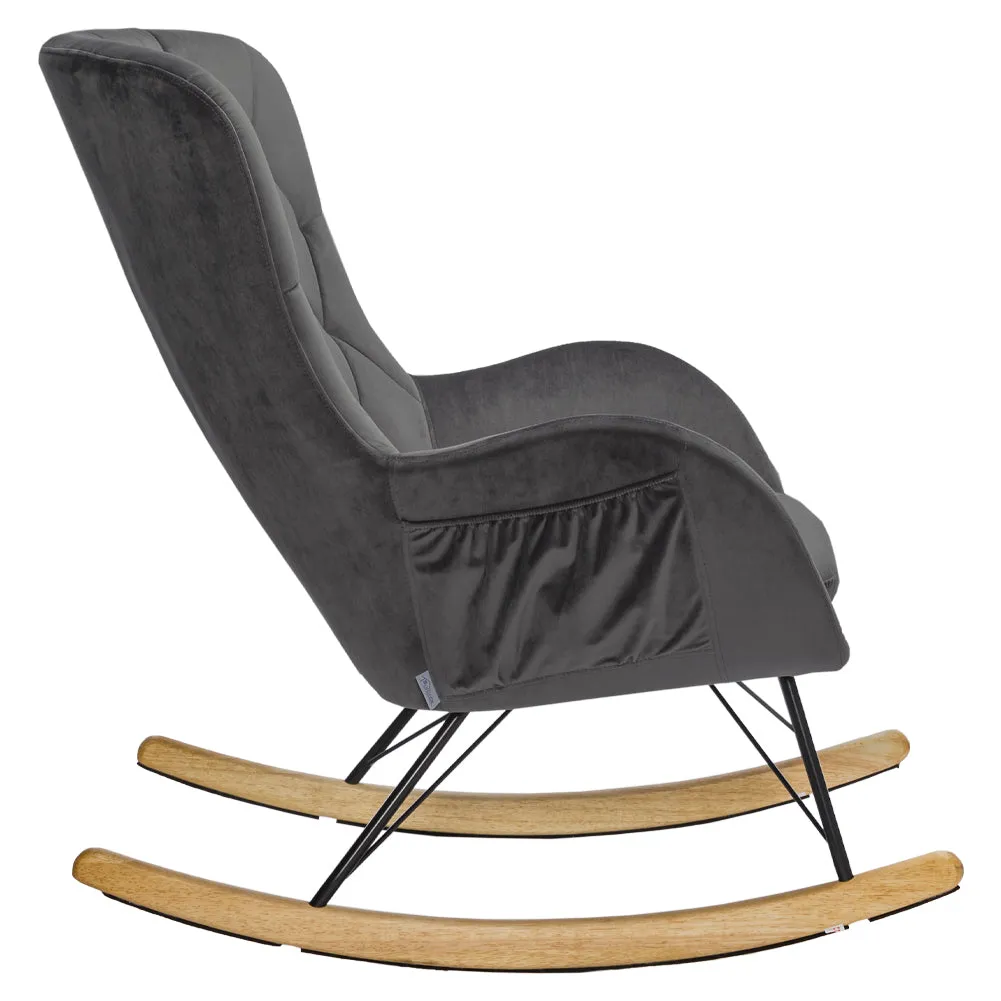Line Pattern Rocking Chair Grey Living Room Armchair with Side Pockets