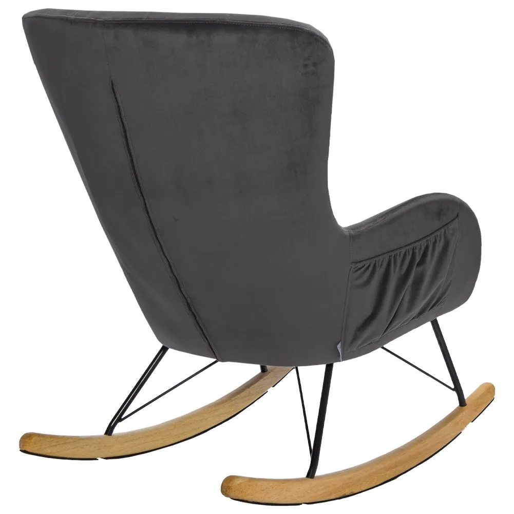 Line Pattern Rocking Chair Grey Living Room Armchair with Side Pockets