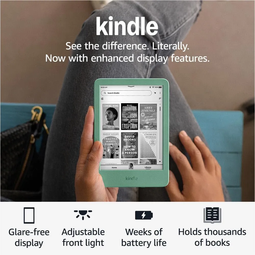 New Amazon Kindle (16 GB) - Lightest and most compact Kindle, with glare-free display, faster page turns, adjustable front light, and long battery life - Matcha   3 Months of Kindle Unlimited (with auto-renewal)