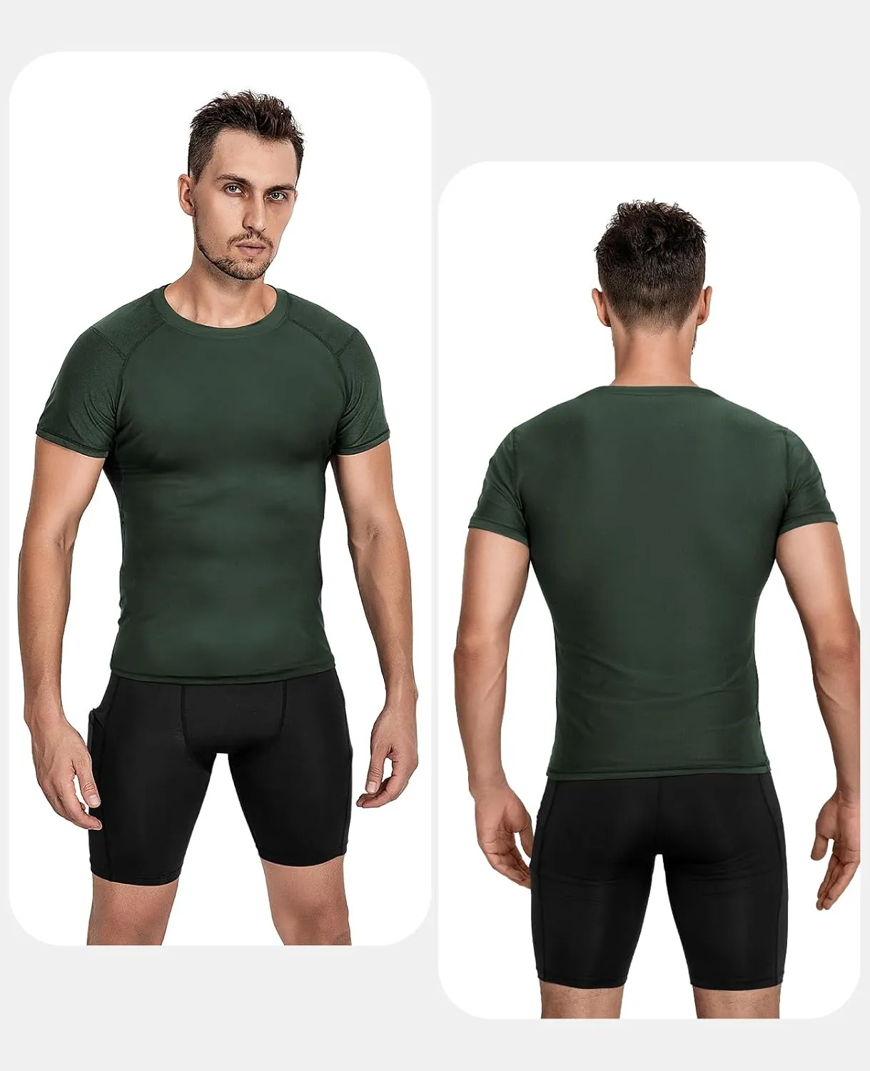 Niksa Men's Compression Shirts 2 Pack, Short Sleeve Athletic Compression Tops Cool Dry Workout T Shirt