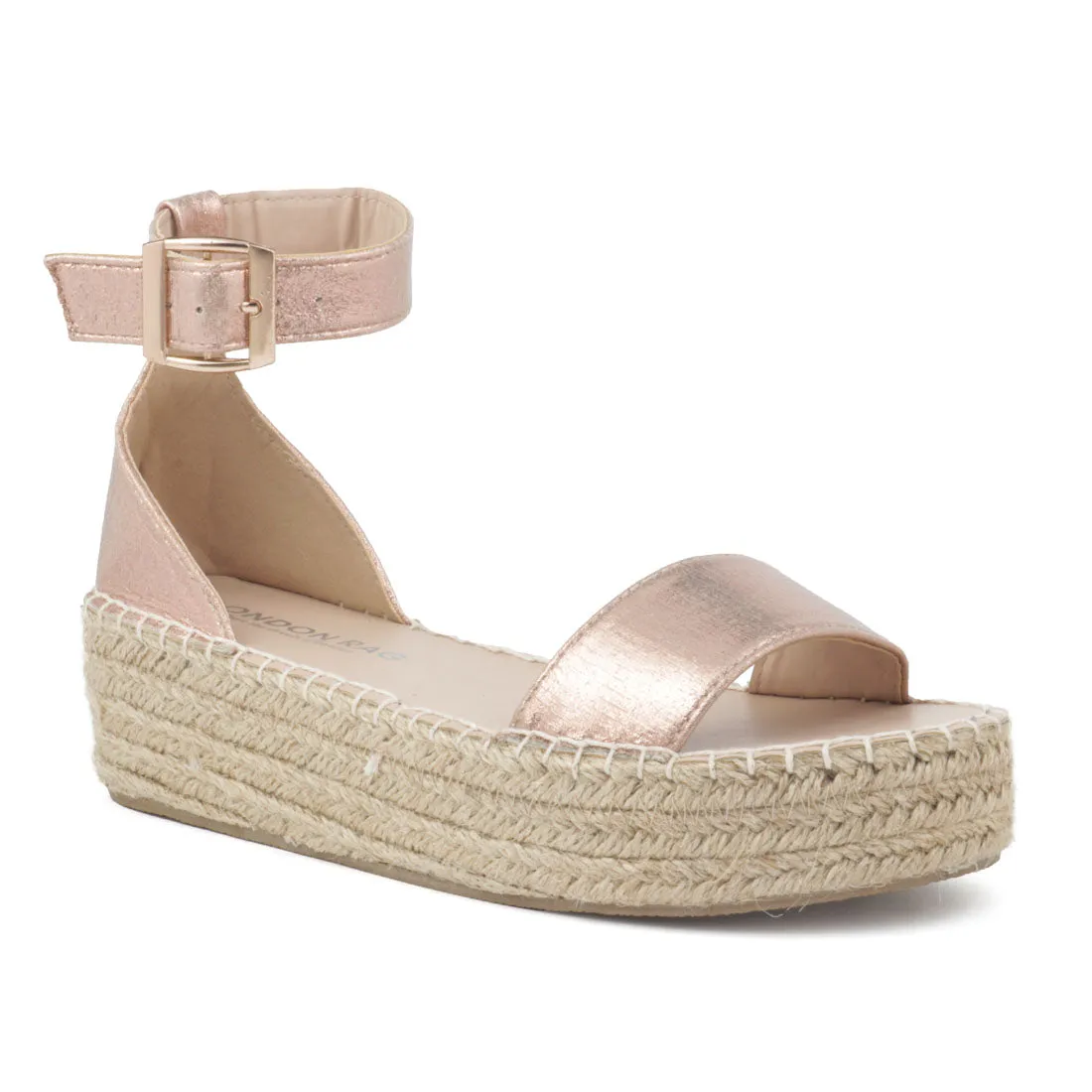 Rose Gold Espadrilles with braided Platform