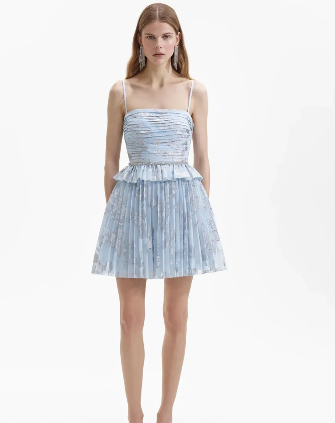 Self-Portrait | Blue Metallic Floral Mini Dress