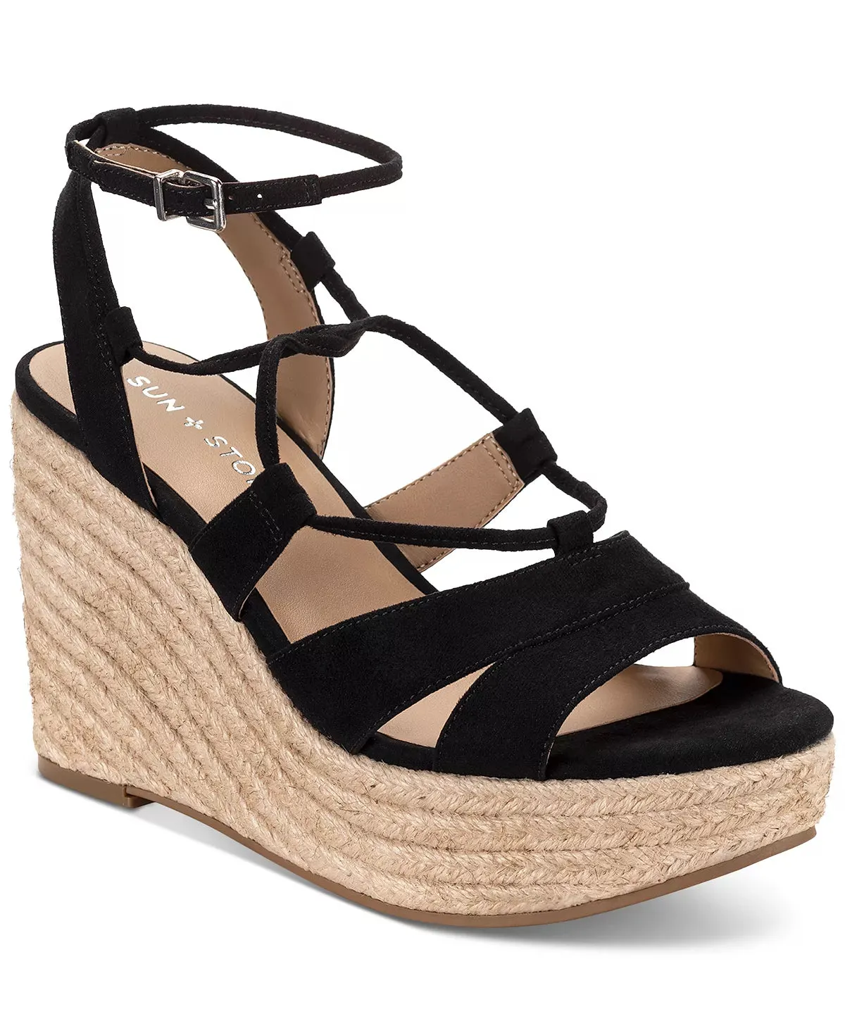 Sun Stone Women's Tinsleyy Strappy Espadrille Platform Wedge Sandals Color Black Micro Size 7M