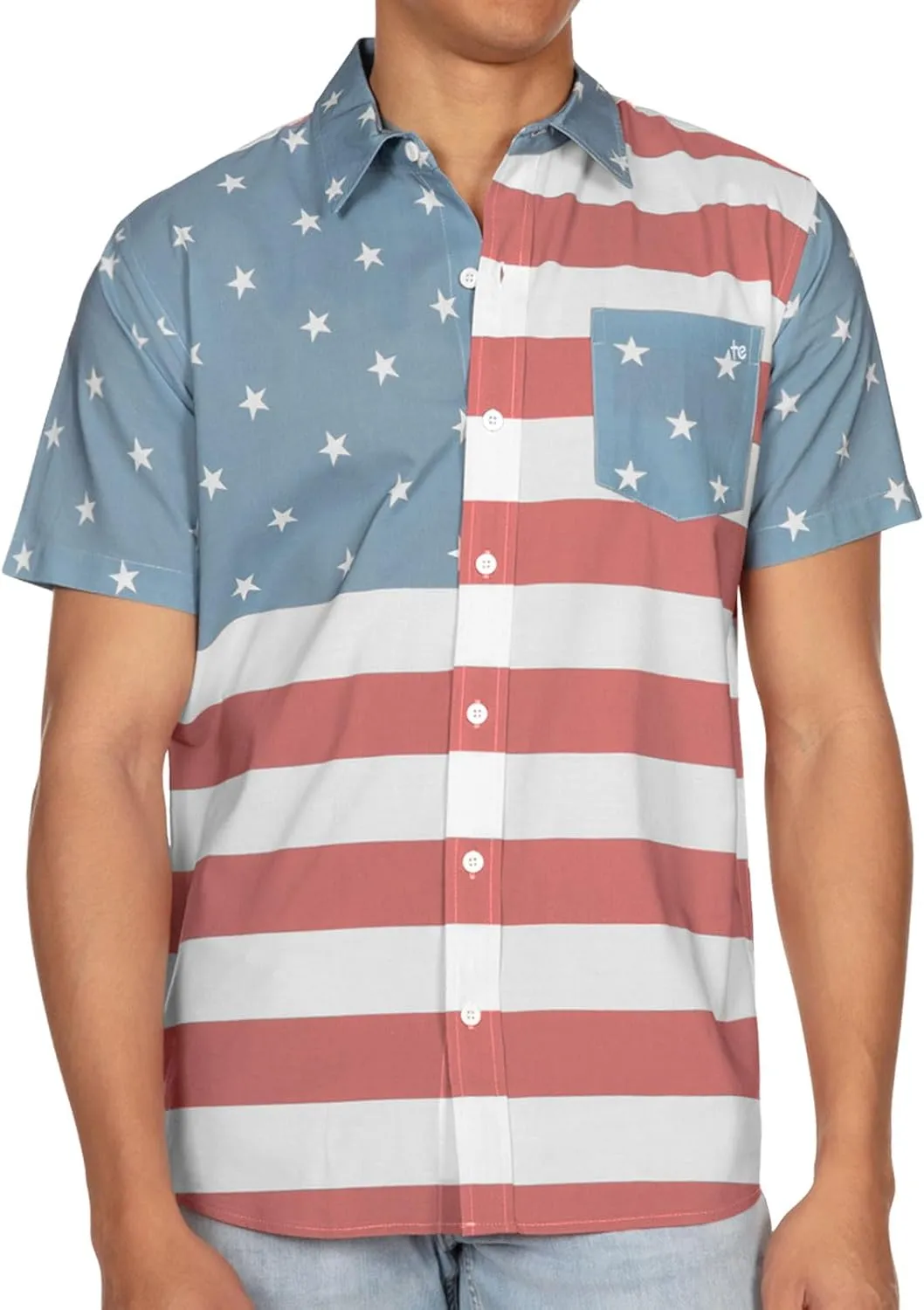 Tipsy Elves Patriotic Shirts for Men - USA Short Sleeve Button Up American Flag Shirts for Men for 4th of July