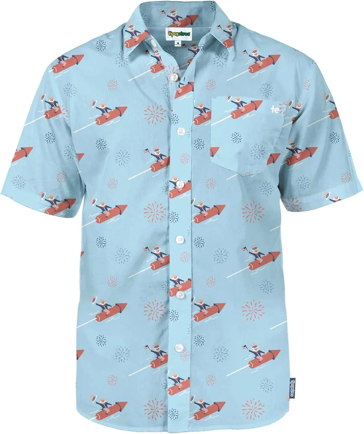 Tipsy Elves Patriotic Shirts for Men - USA Short Sleeve Button Up American Flag Shirts for Men for 4th of July
