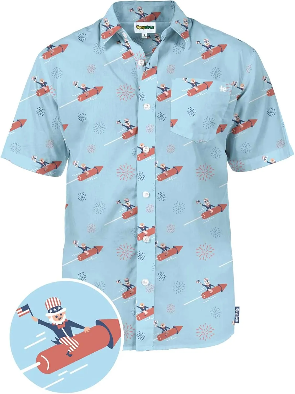 Tipsy Elves Patriotic Shirts for Men - USA Short Sleeve Button Up American Flag Shirts for Men for 4th of July