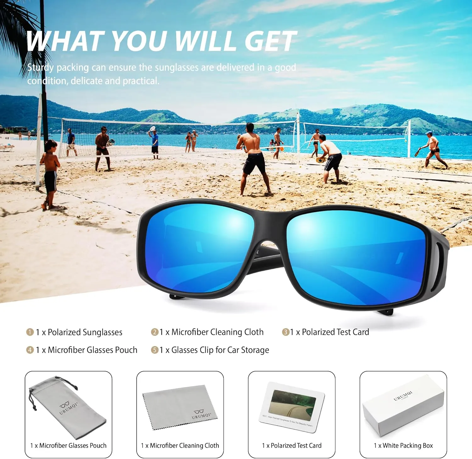 URUMQI Polarized Sunglasses Fit Over Glasses for Men Women, Wrap-around Driving Sunglasses 100% UV Protection
