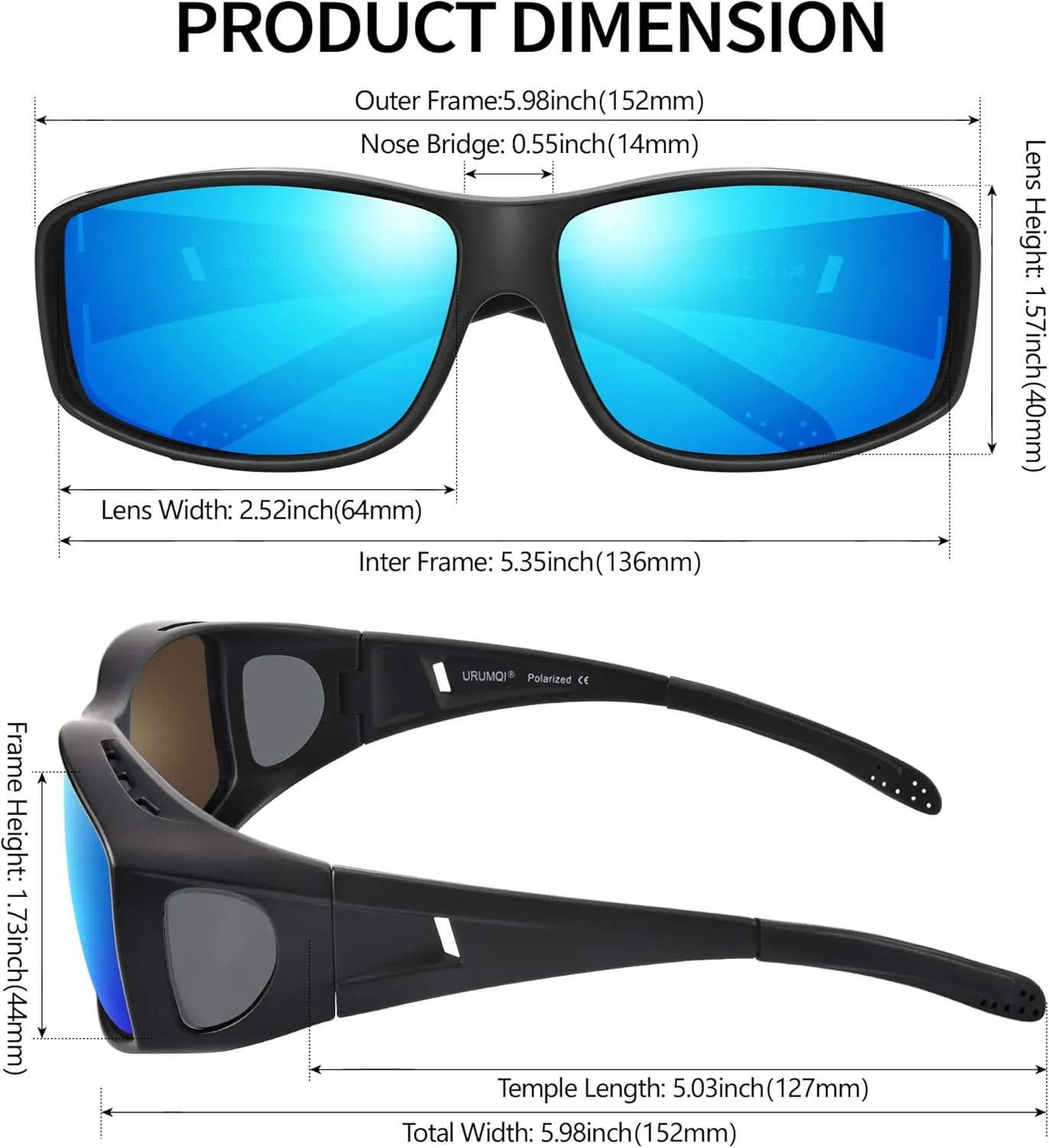 URUMQI Polarized Sunglasses Fit Over Glasses for Men Women, Wrap-around Driving Sunglasses 100% UV Protection