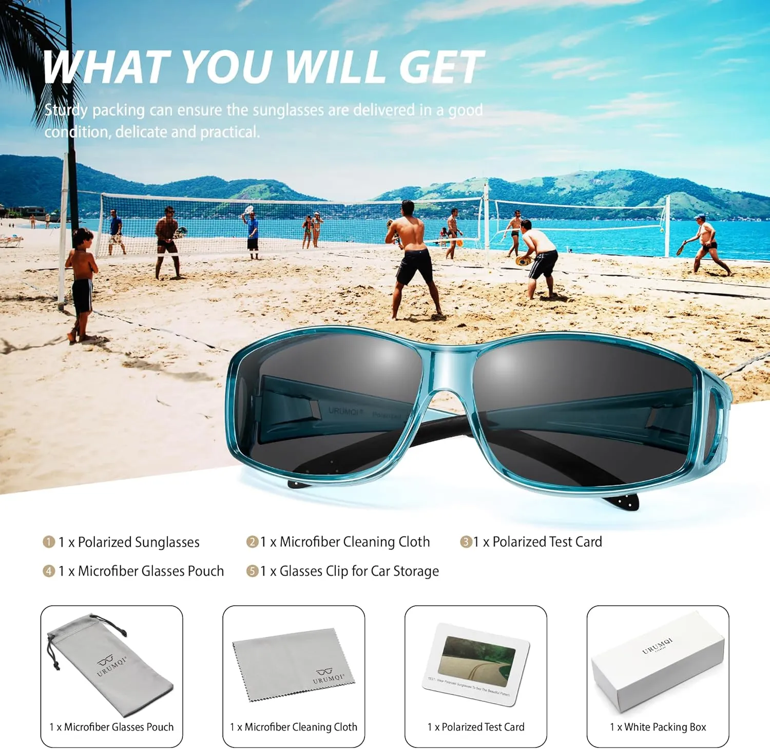 URUMQI Polarized Sunglasses Fit Over Glasses for Men Women, Wrap-around Driving Sunglasses 100% UV Protection