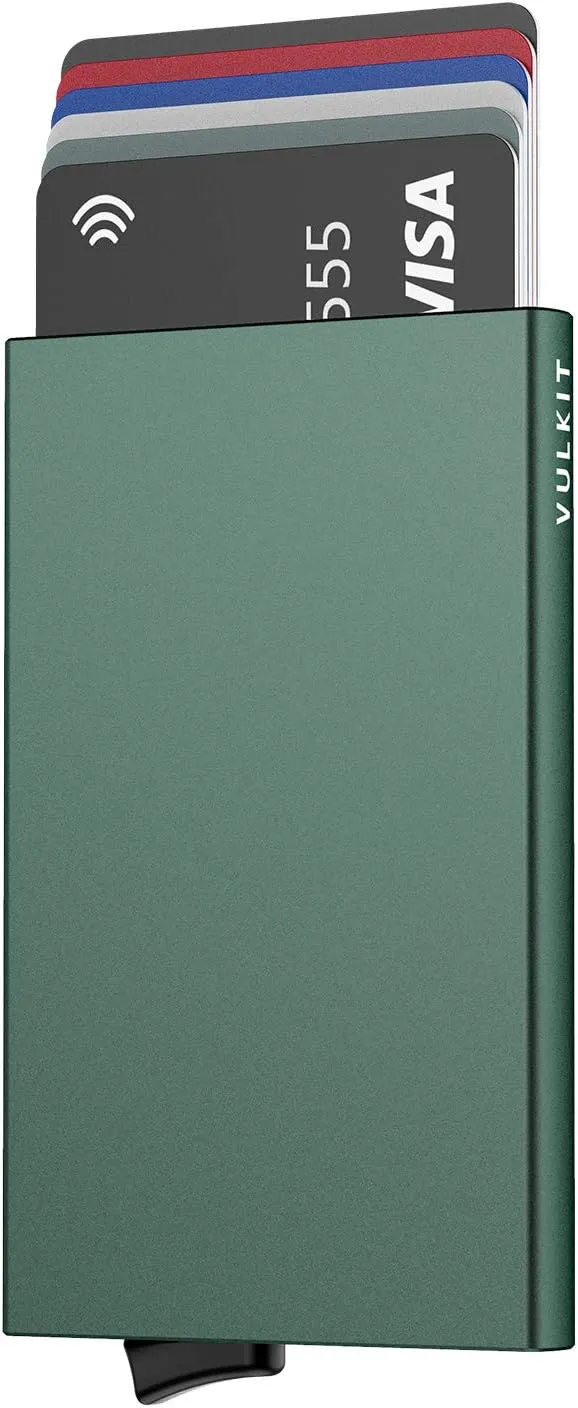 VULKIT Pop Up Wallet, Slim Minimalist Credit Card Holder For Men and Women RFID Blocking Mini Metal Case