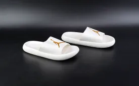 White Jordan slides for men in golden logo