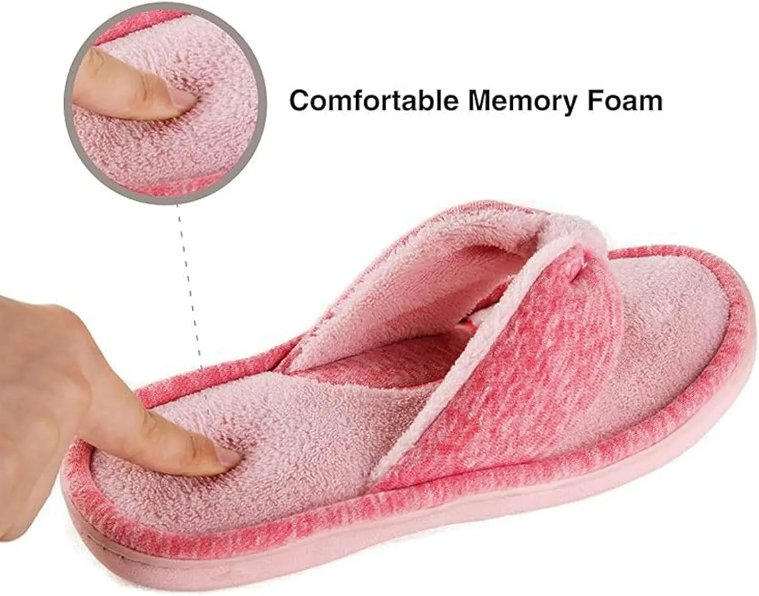 Wishcotton Women's Memory Foam Spa Thong Flip Flops Cozy Indoor Slippers, Ladies Summer Lightweight Open Toe House Sandals